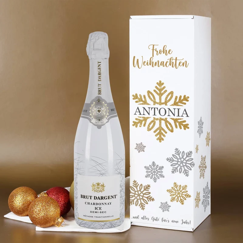 Weihnachtsgeschenk - Sekt Brut D'Argent mit persönlicher Verpackung