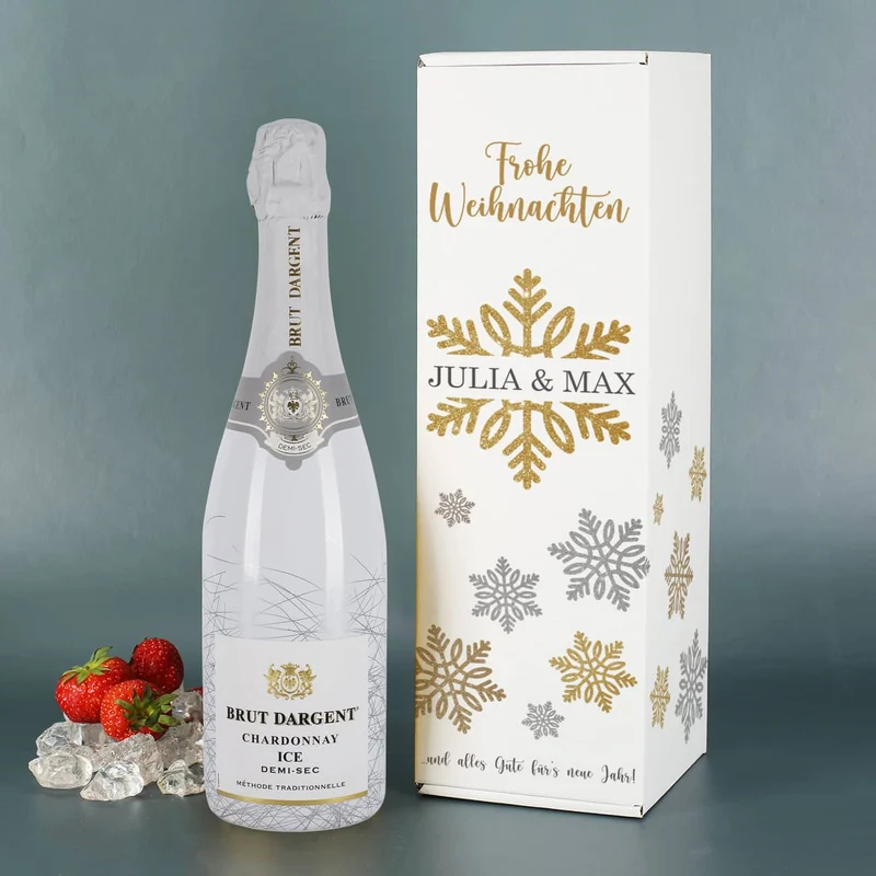 Weihnachtsgeschenk - Sekt Brut D'Argent mit persönlicher Verpackung