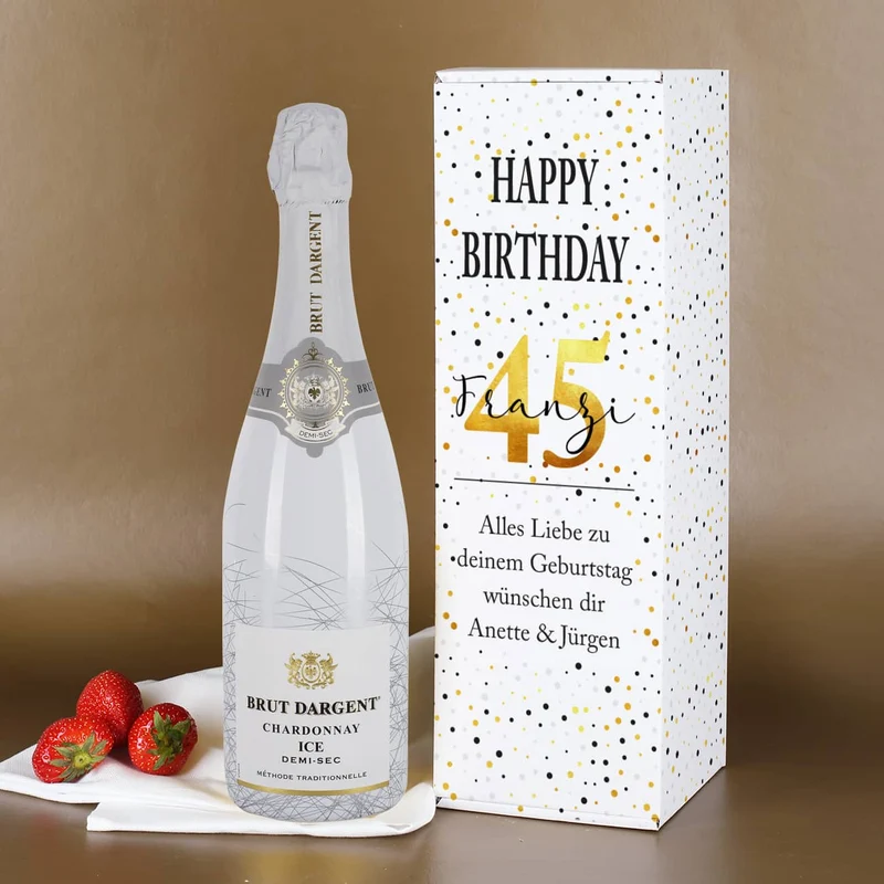 Sekt zum Geburtstag in Gold mit passender persönlicher Verpackung