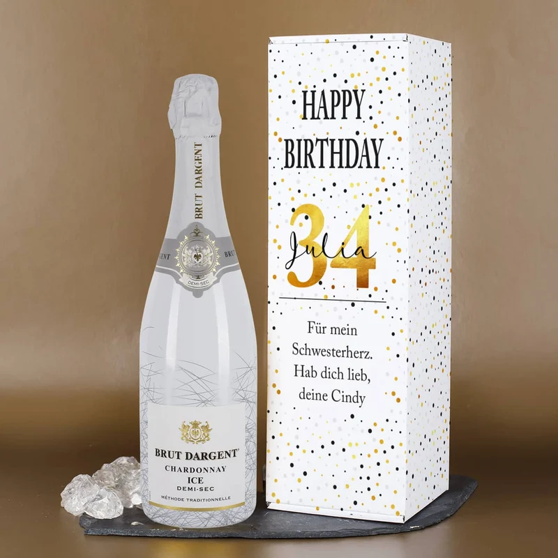 Sekt zum Geburtstag in Gold mit passender persönlicher Verpackung