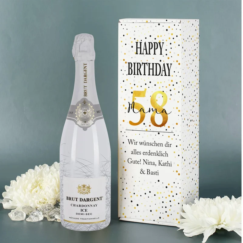 Sekt zum Geburtstag in Gold mit passender persönlicher Verpackung