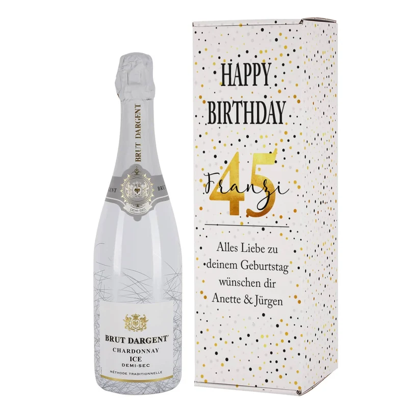 Sekt zum Geburtstag in Gold mit passender persönlicher Verpackung
