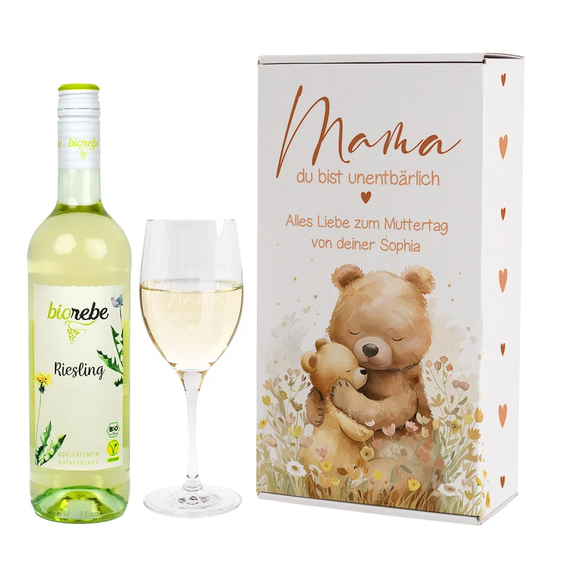 Biorebe Wein Geschenkset zum Muttertag - Mama du bist unentbärlich - Bio Wein