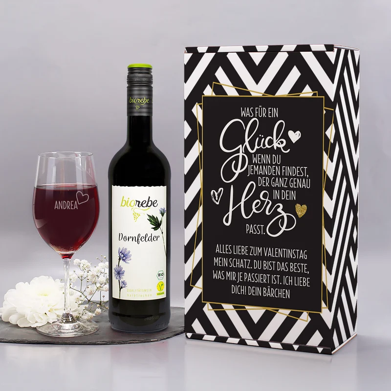 Was für ein Glück - Wein Geschenkset mit Weinglas und Geschenkbox | Biorebe Genuss
