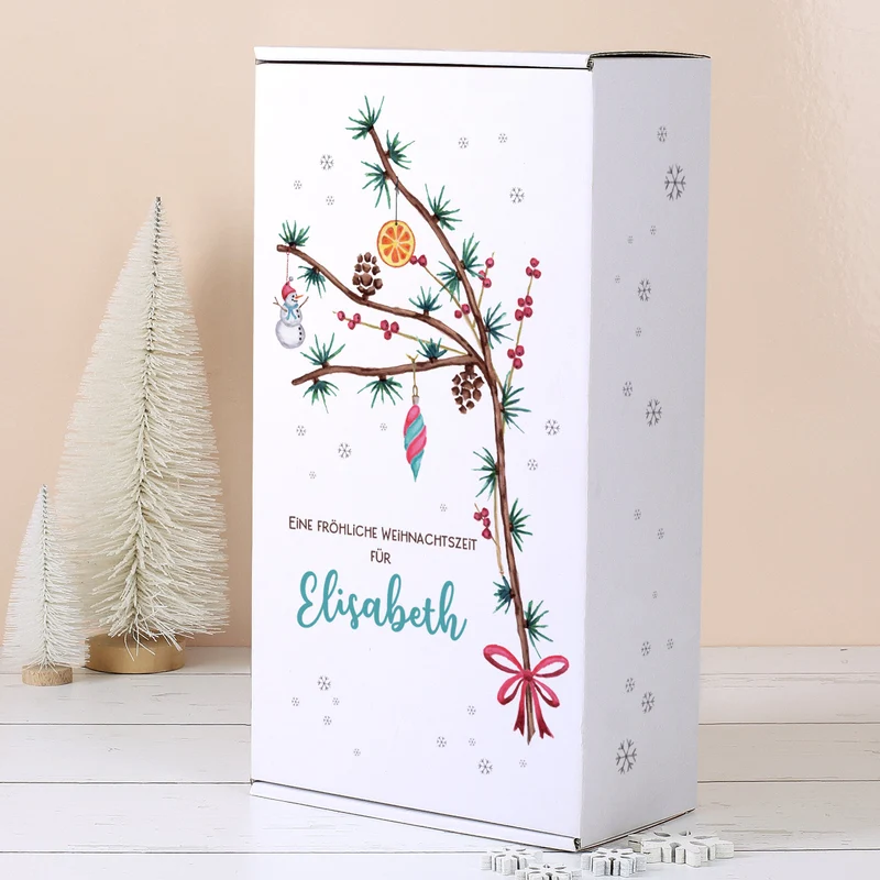 Wein-Geschenkset zu Weihnachten mit Biorebe Wein, Weinglas in festlicher Geschenkbox | 3 Sorten