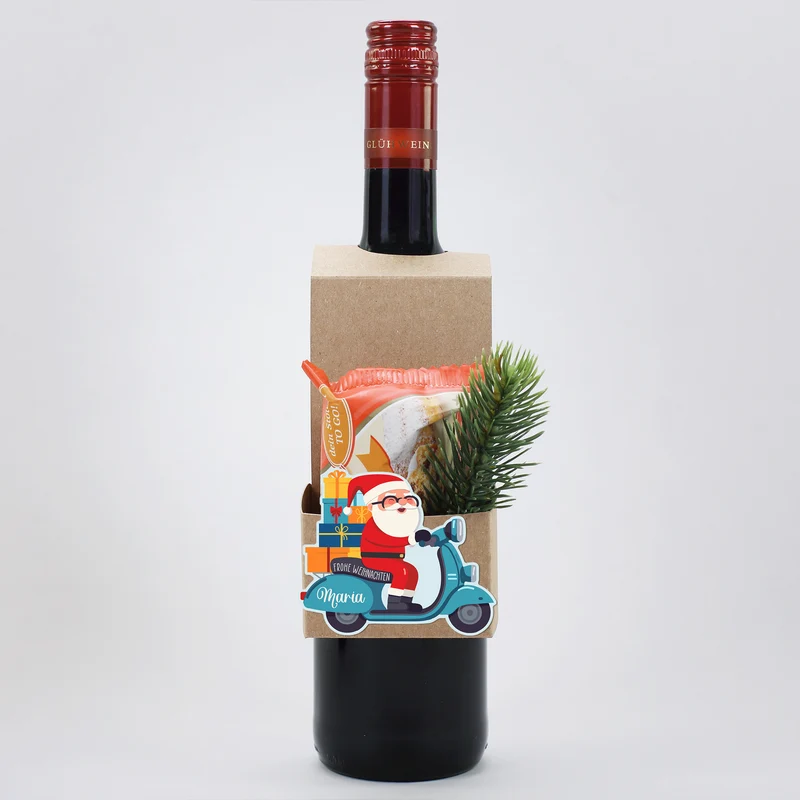 Flaschenanhänger mit Stollen oder Nikolaus zu Weihnachten