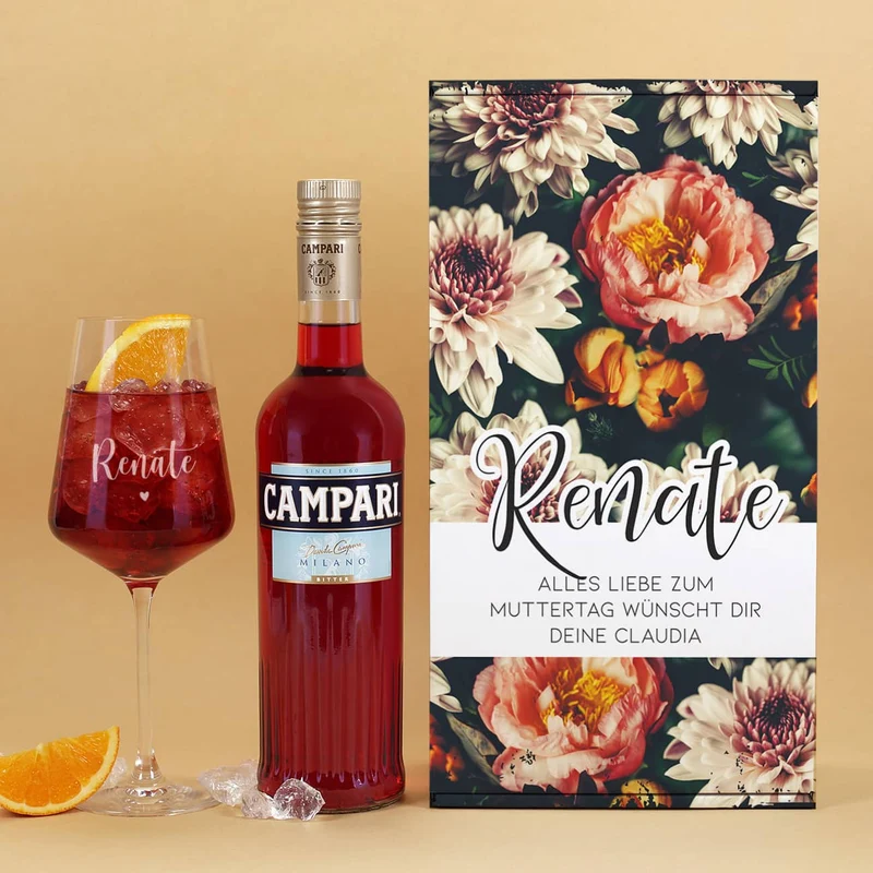 Lillet Geschenkset mit graviertem Weinglas und eleganten Vintage Blumenmotiv