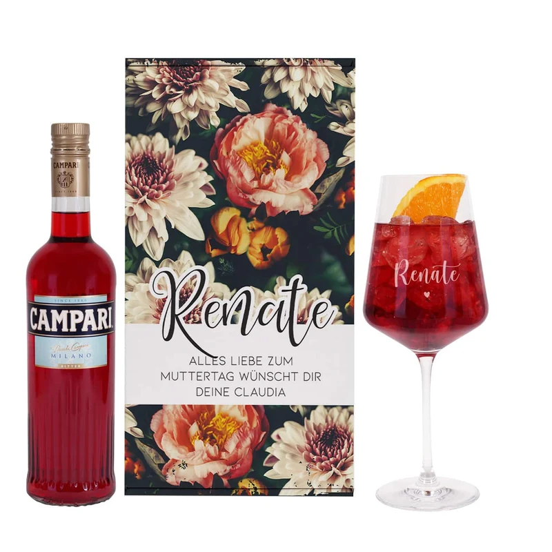 Lillet Geschenkset mit graviertem Weinglas und eleganten Vintage Blumenmotiv