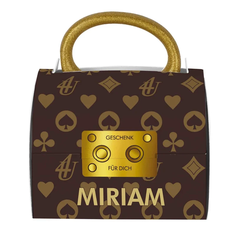 Personalisierte goldene Tasse mit Tassentasche im Designer-Look