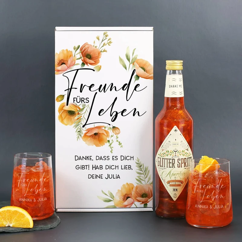 Freunde fürs Leben - Geschenkset für Freundinnen mit Glitter Spritz oder Campari