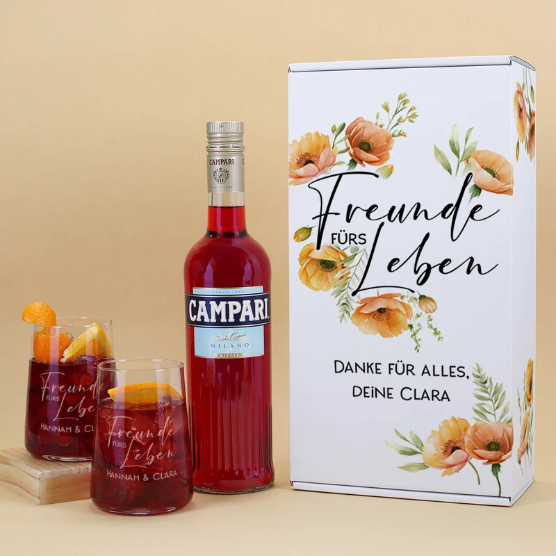 Freunde fürs Leben - Geschenkset für Freundinnen mit Glitter Spritz oder Campari