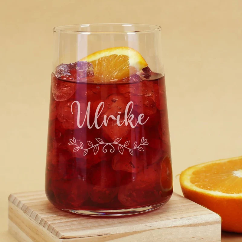 Geschenkset zum Muttertag mit graviertem Glas und blumiger Geschenkverpackung
