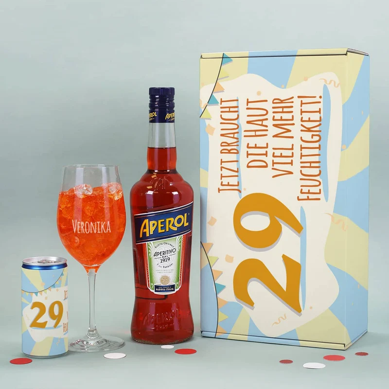 Jetzt braucht die Haut viel mehr Feuchtigkeit! - Aperol Geschenkset mit Ihrem Alter und Wunschname
