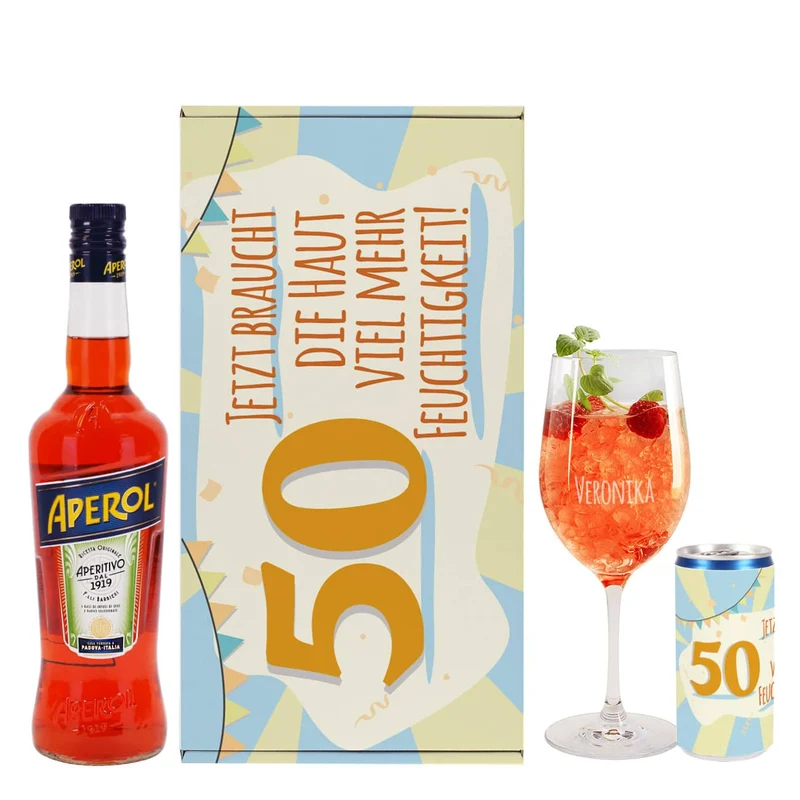 Jetzt braucht die Haut viel mehr Feuchtigkeit! - Aperol Geschenkset mit Ihrem Alter und Wunschname
