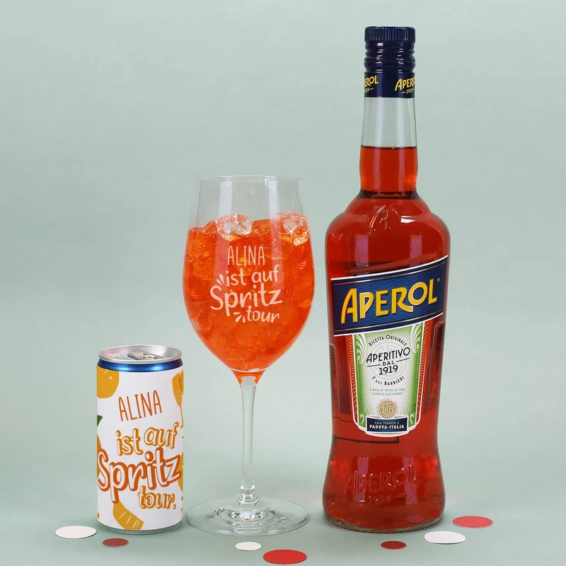 Auf Spritztour - Aperol Geschenkset mit Weinglas, Aperol und Seccodose