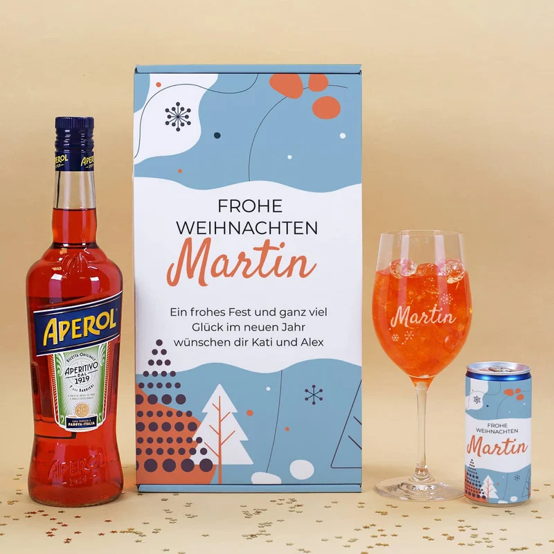 Geschenkset mit Aperol zu Weihnachten mit Ihrem Wunschnamen und Text