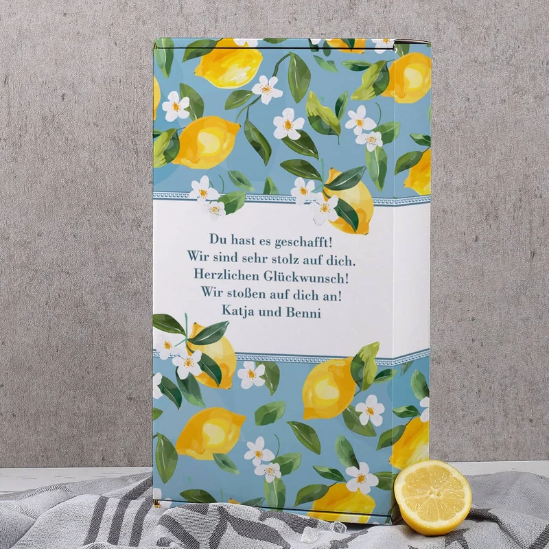Sommerliches Geschenkset mit Zitronen-Motiv mit Name und Wunschtext personalisiert