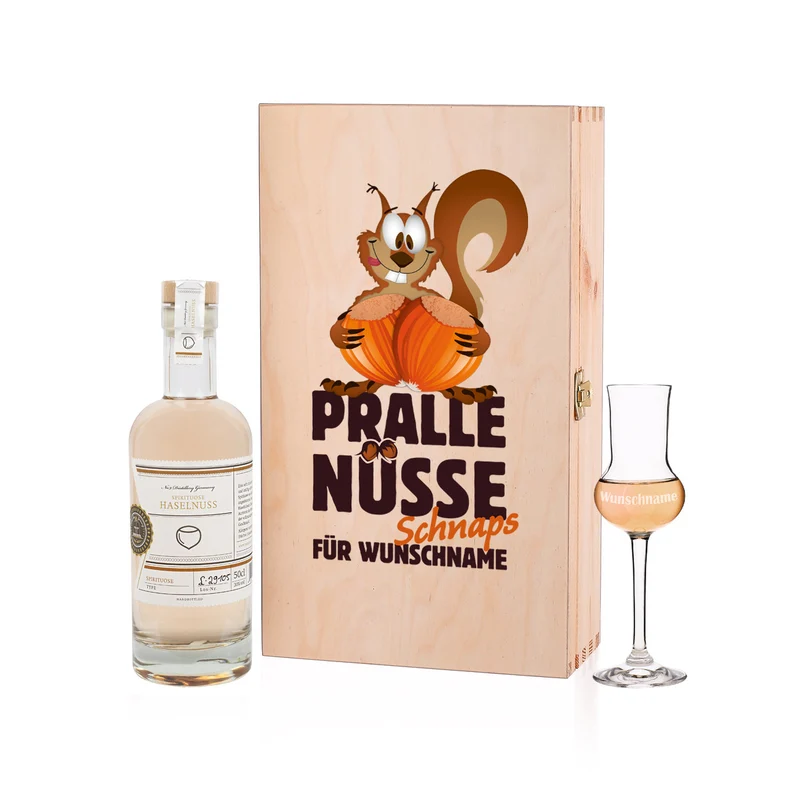 Personalisiertes Geschenkset mit Grappaglas und Haselnussschnaps