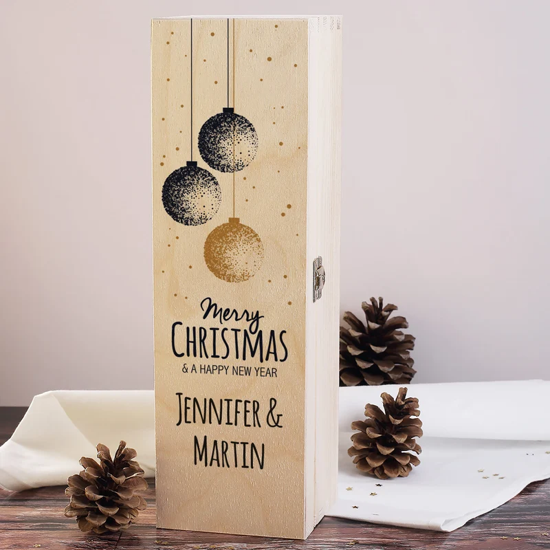 Biorebe Wein in bedruckter Holzbox zu Weihnachten | Personalisiertes Weihnachtsgeschenk