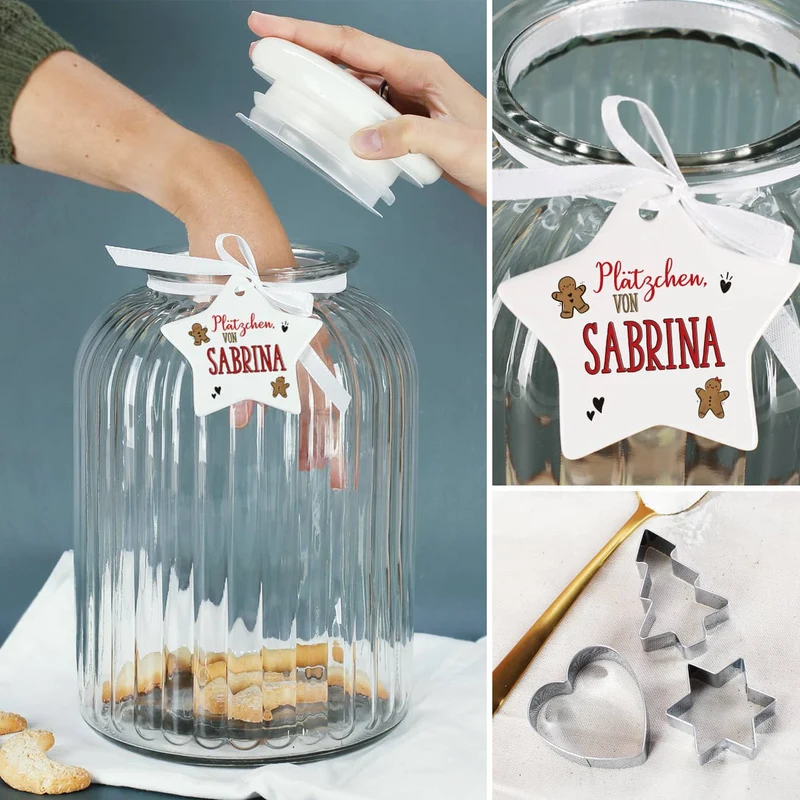 XXL Leonardo Glasdose mit Sternanhänger - Plätzchen von