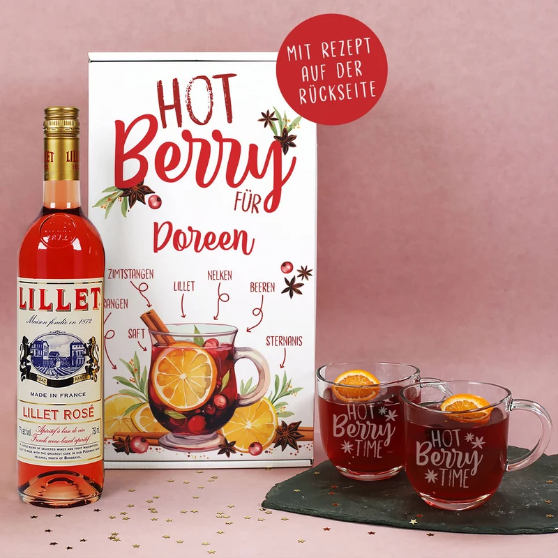 Hot Berry Time - Geschenkset mit Lillet, zwei Gläsern und Rezept auf der Box
