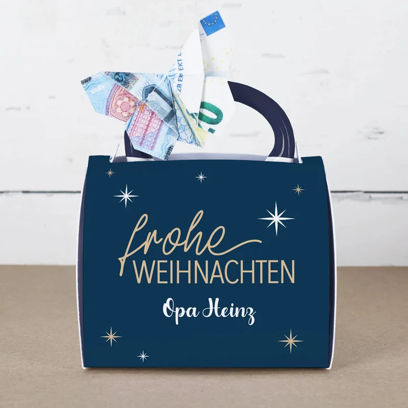 Frohe Weihnachten - Namenstasse in persönlicher Tassentasche