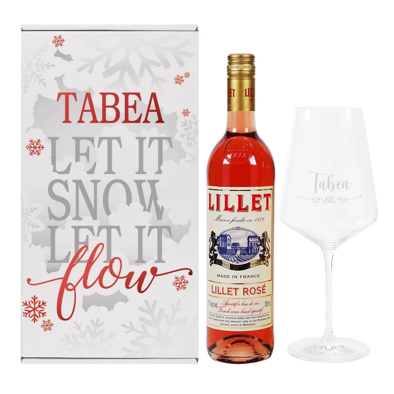 Geschenkset "Let it Snow" zu Weihnachten, mit graviertem Glas und Lillet