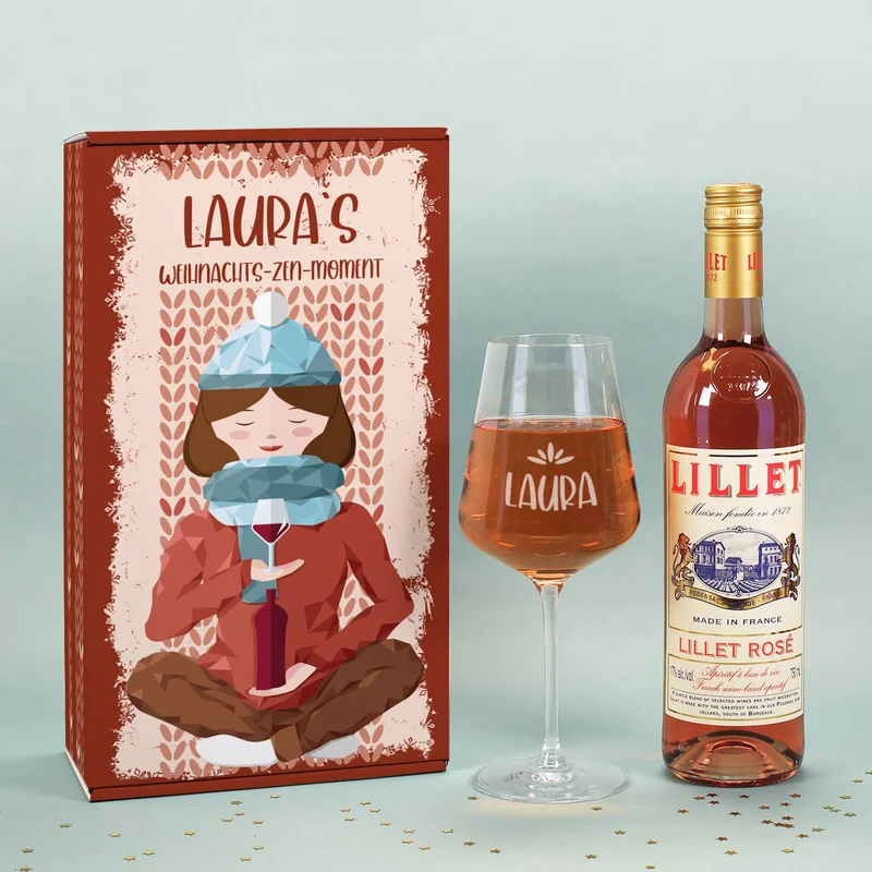 Lillet Präsentset für eine stressfreie Weihnachtszeit mit Glas und persönlicher Geschenkbox