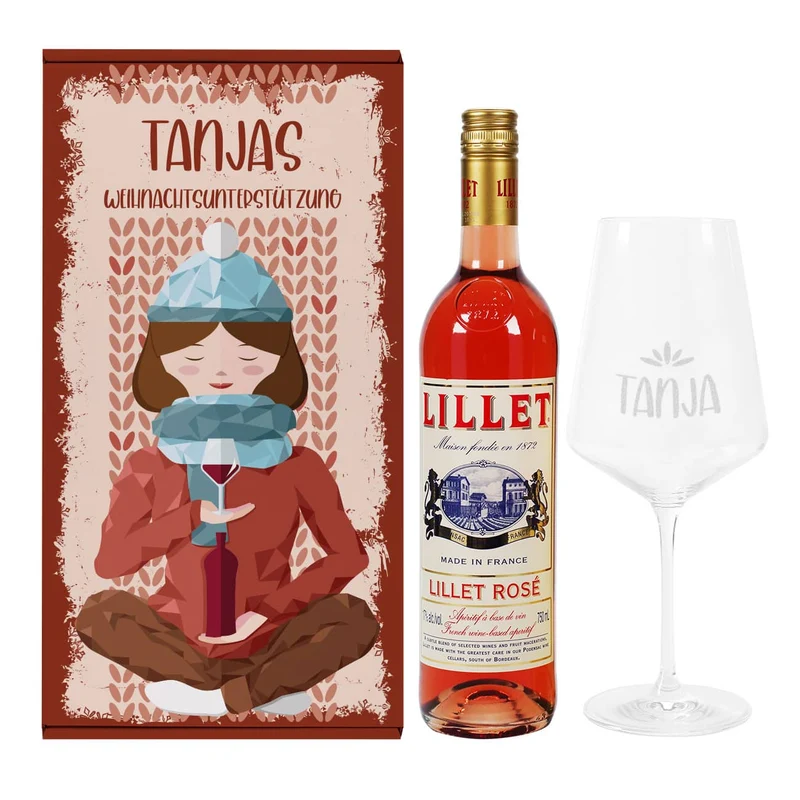 Lillet Präsentset für eine stressfreie Weihnachtszeit mit Glas und persönlicher Geschenkbox