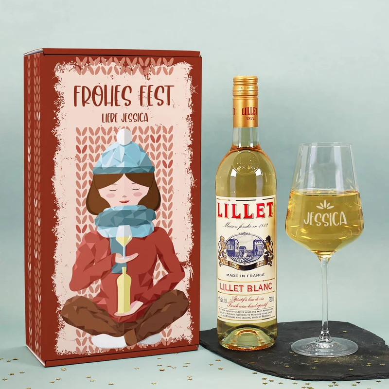 Lillet Präsentset für eine stressfreie Weihnachtszeit mit Glas und persönlicher Geschenkbox