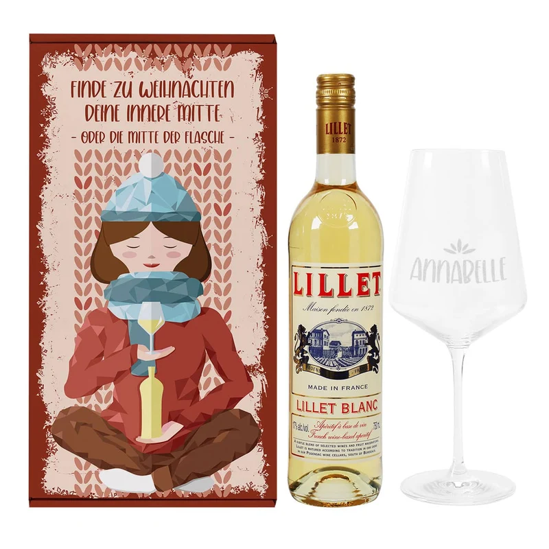Lillet Präsentset für eine stressfreie Weihnachtszeit mit Glas und persönlicher Geschenkbox