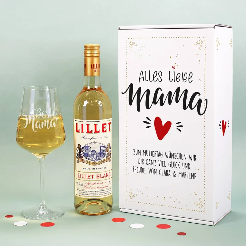 Alles Liebe Mama - Lillet Geschenkset mit Weinglas "Beste Mama"