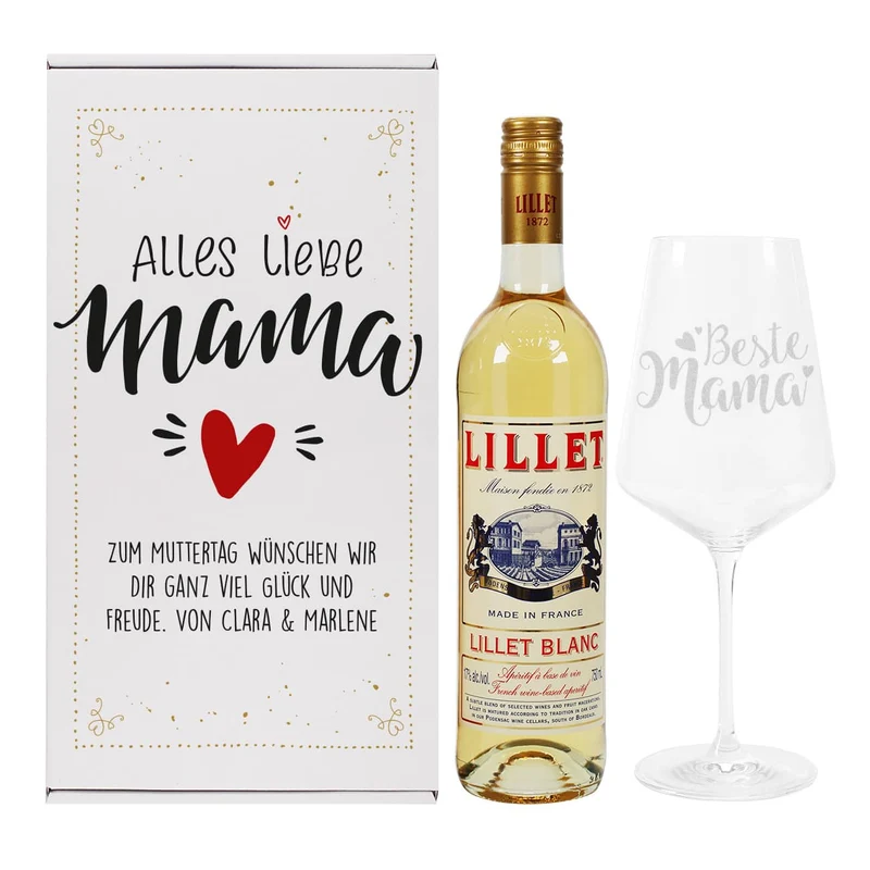 Alles Liebe Mama - Lillet Geschenkset mit Weinglas "Beste Mama"
