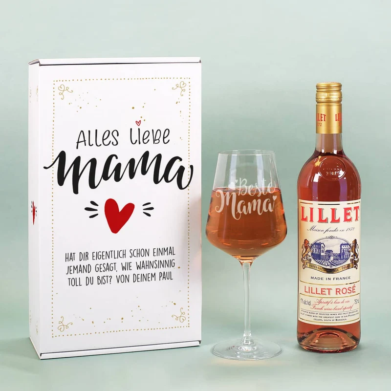 Alles Liebe Mama - Lillet Geschenkset mit Weinglas "Beste Mama"