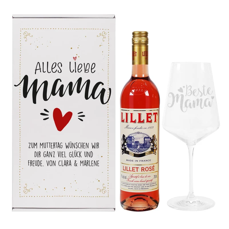 Alles Liebe Mama - Lillet Geschenkset mit Weinglas "Beste Mama"