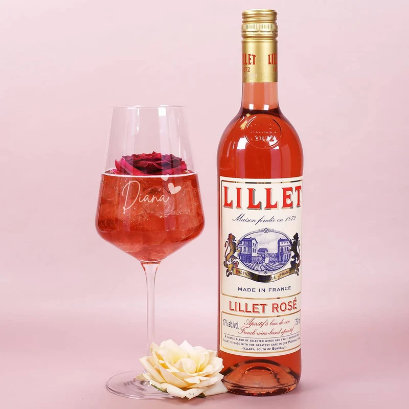 Weltbeste Mama - Lillet Geschenkset mit Weinglas und blumigen Frühlingsmotiv