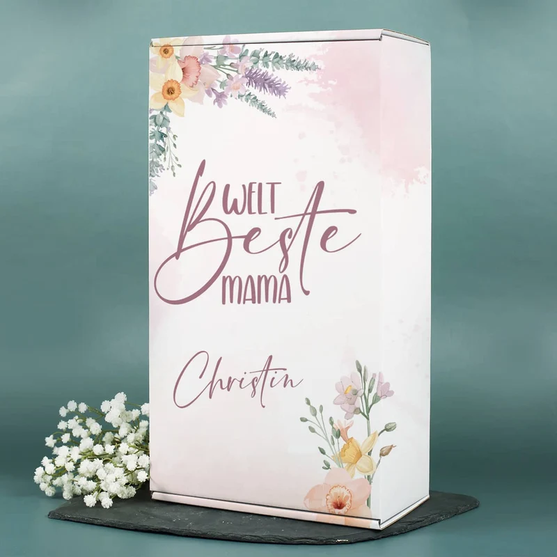 Weltbeste Mama - Lillet Geschenkset mit Weinglas und blumigen Frühlingsmotiv