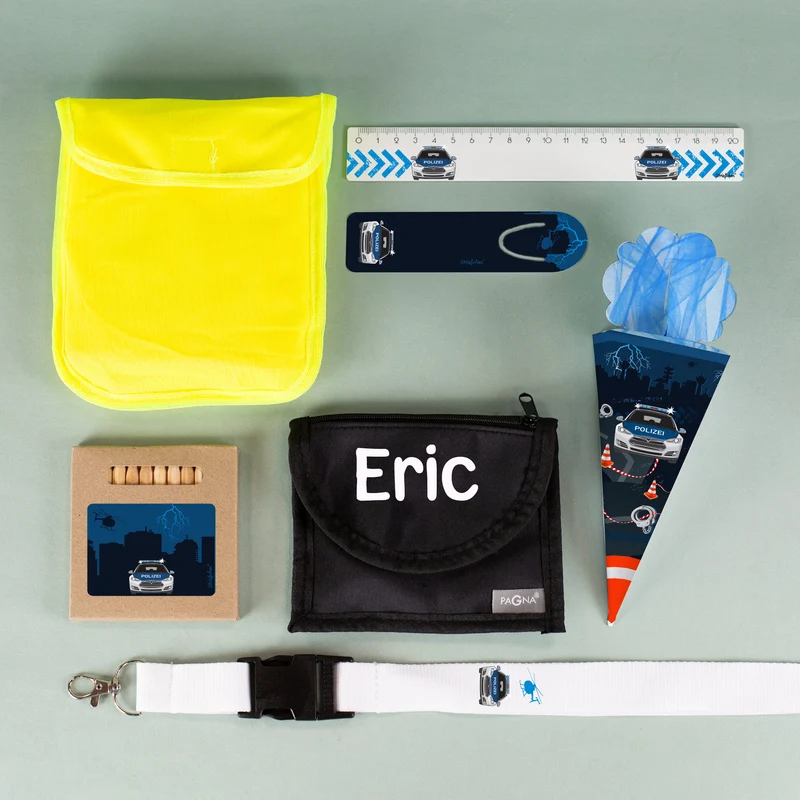 Polizei Geschenkset zur Einschulung personalisiert mit Name | 8-teilig