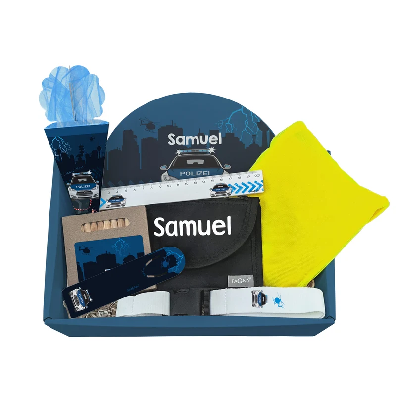 Polizei Geschenkset zur Einschulung personalisiert mit Name | 8-teilig