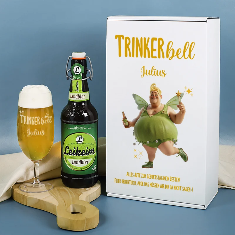 Personalisierbares Geschenkset 'Trinkerbell' mit Bier, Glas & Geschenkbox | 3 Biersorten