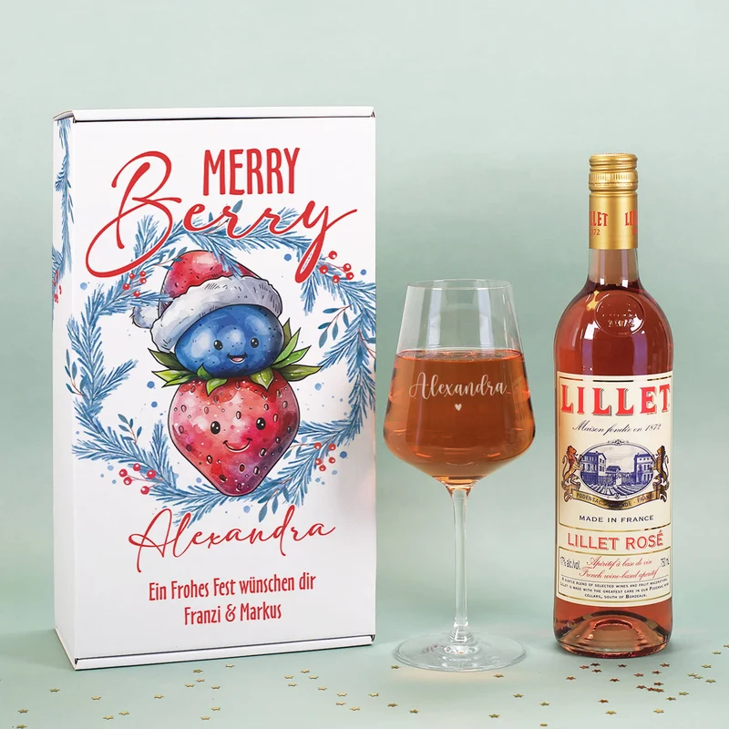 Merry Berry - Lillet Geschenkset mit Glas und Geschenkbox zu Weihnachten