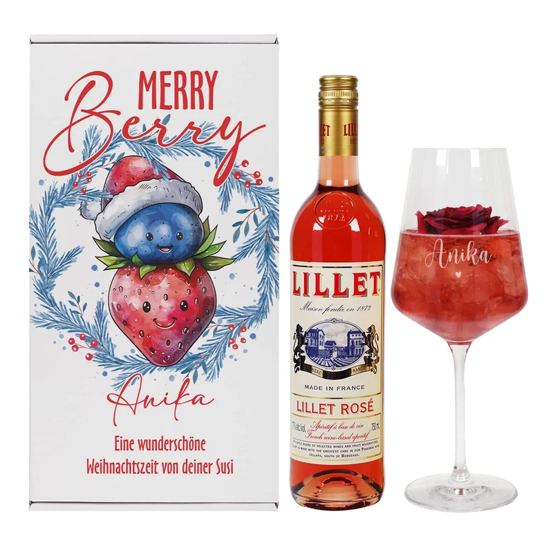 Merry Berry - Lillet Geschenkset mit Glas und Geschenkbox zu Weihnachten
