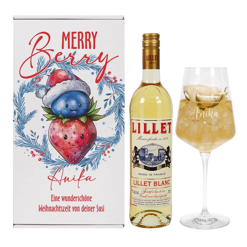 Merry Berry - Lillet Geschenkset mit Glas und Geschenkbox zu Weihnachten