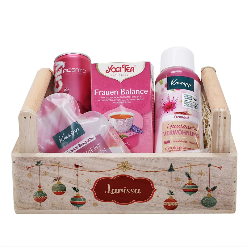 Weihnachtlicher Wellness Geschenkkorb für Frauen mit Namensaufdruck