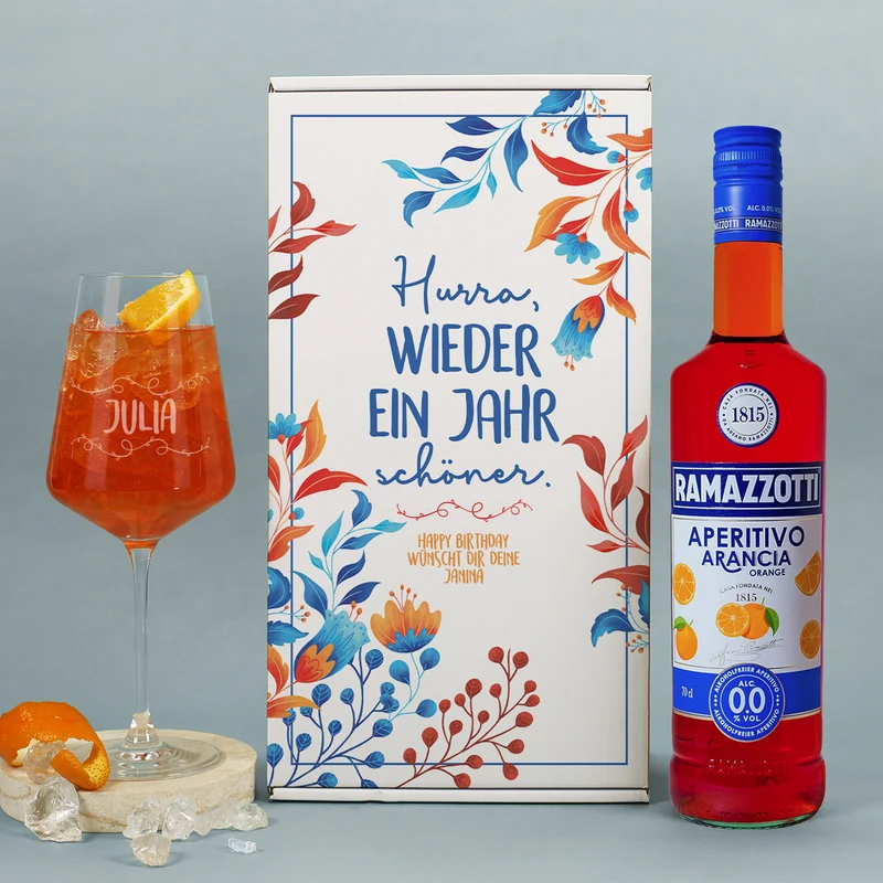 Geschenkset mit Ramazzotti alkoholfrei, Aperitif-Glas & Geschenkbox | Wieder ein Jahr schöner