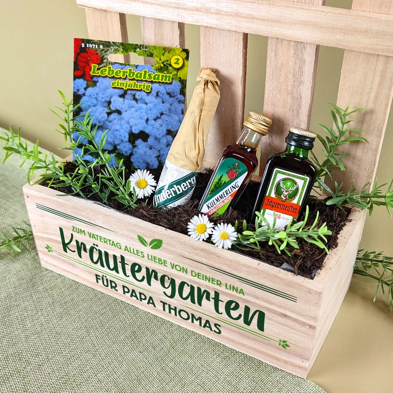 Kräutergarten Geschenkset für Männer mit Kräuterlikör, Samen & Pflanzerde | Personalisiert