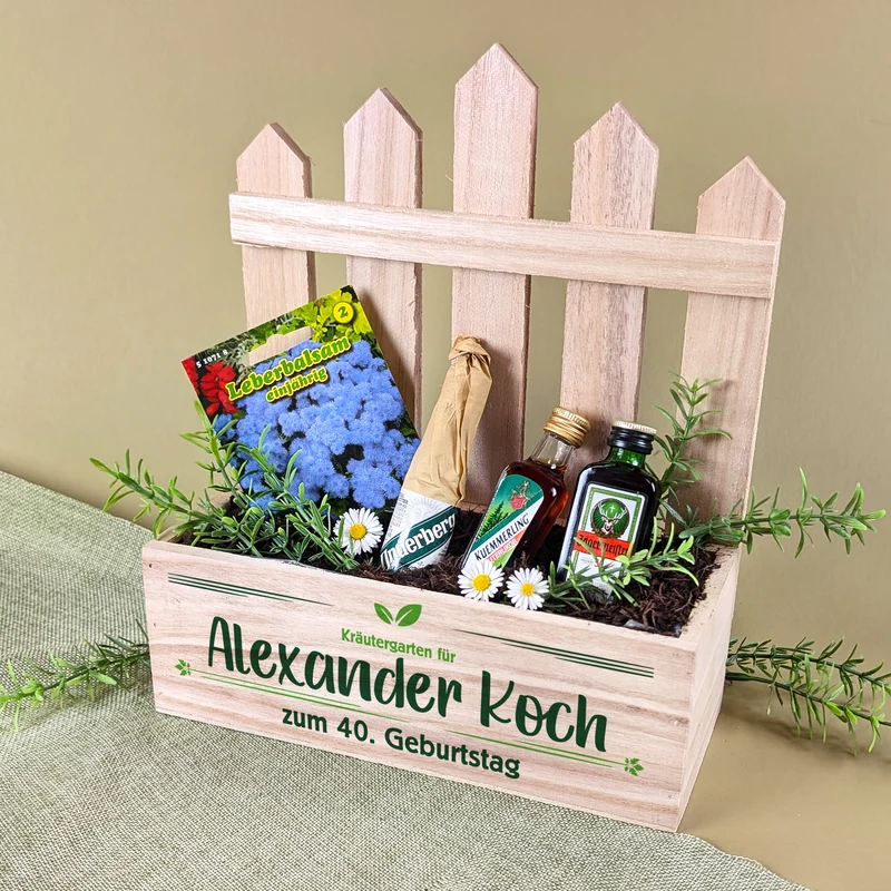 Kräutergarten Geschenkset für Männer mit Kräuterlikör, Samen & Pflanzerde | Personalisiert
