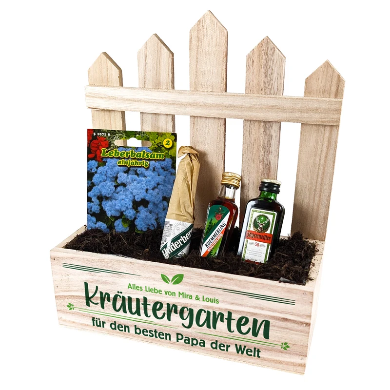 Kräutergarten Geschenkset für Männer mit Kräuterlikör, Samen & Pflanzerde | Personalisiert