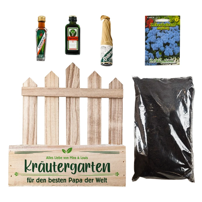 Kräutergarten Geschenkset für Männer mit Kräuterlikör, Samen & Pflanzerde | Personalisiert