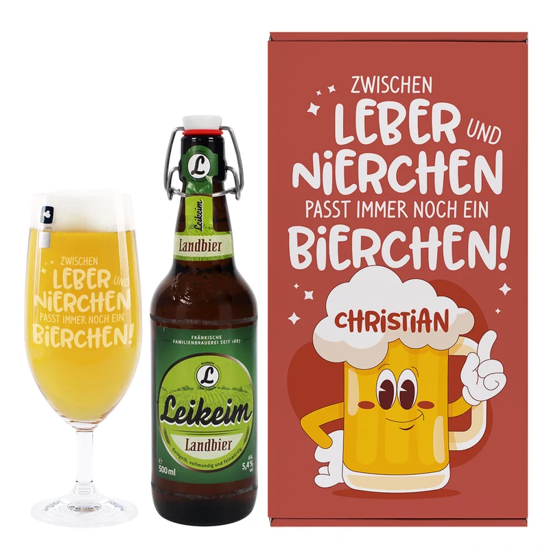 Bier Geschenkset für Männer | Personalisiert mit Getränkewahl | Zwischen Leber und Nierchen…